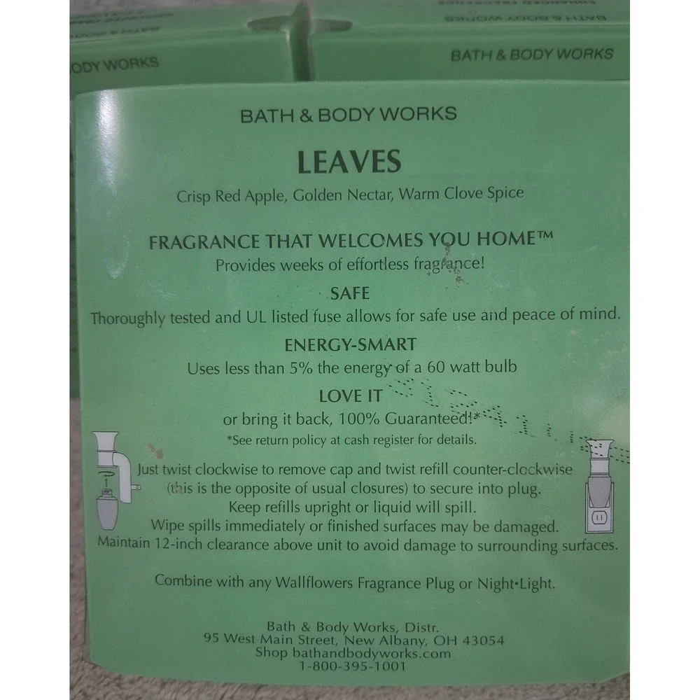Bath & Body Works Leaves Wallflowers Refills 3-Pack 6 Bulbs Apple Clove Scent